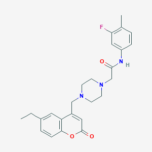 molecular formula C25H28FN3O3 B4541564 2-{4-[(6-ethyl-2-oxo-2H-chromen-4-yl)methyl]-1-piperazinyl}-N-(3-fluoro-4-methylphenyl)acetamide 