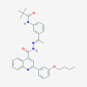 N-(3-(1-(2-(2-(3-butoxyphenyl)quinoline-4-carbonyl)hydrazono)ethyl)phenyl)pivalamide