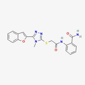 molecular formula C20H17N5O3S B4541645 2-[({[5-(1-benzofuran-2-yl)-4-methyl-4H-1,2,4-triazol-3-yl]thio}acetyl)amino]benzamide 