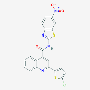 molecular formula C21H11ClN4O3S2 B454177 2-(5-chlorothiophen-2-yl)-N-(6-nitro-1,3-benzothiazol-2-yl)quinoline-4-carboxamide 