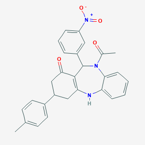 10-acetyl-11-{3-nitrophenyl}-3-(4-methylphenyl)-2,3,4,5,10,11-hexahydro-1H-dibenzo[b,e][1,4]diazepin-1-one