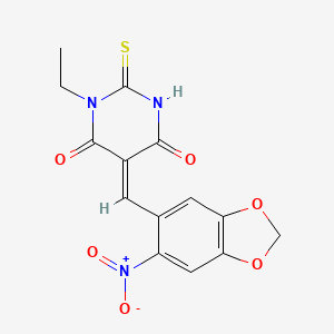 1-ethyl-5-[(6-nitro-1,3-benzodioxol-5-yl)methylene]-2-thioxodihydro-4,6(1H,5H)-pyrimidinedione