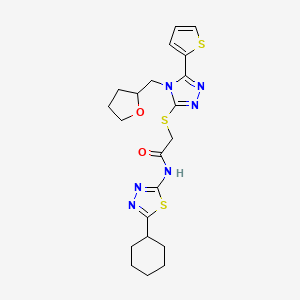 molecular formula C21H26N6O2S3 B4542060 N-(5-cyclohexyl-1,3,4-thiadiazol-2-yl)-2-{[4-(tetrahydro-2-furanylmethyl)-5-(2-thienyl)-4H-1,2,4-triazol-3-yl]thio}acetamide 