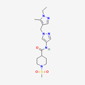 molecular formula C17H26N6O3S B4542227 N-{1-[(1-ethyl-5-methyl-1H-pyrazol-4-yl)methyl]-1H-pyrazol-4-yl}-1-(methylsulfonyl)-4-piperidinecarboxamide 