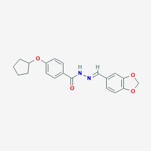 molecular formula C20H20N2O4 B454229 N'-(1,3-benzodioxol-5-ylmethylene)-4-(cyclopentyloxy)benzohydrazide 