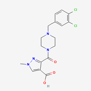 molecular formula C17H18Cl2N4O3 B4542291 3-{[4-(3,4-dichlorobenzyl)-1-piperazinyl]carbonyl}-1-methyl-1H-pyrazole-4-carboxylic acid 
