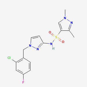 molecular formula C15H15ClFN5O2S B4542304 N-[1-(2-chloro-4-fluorobenzyl)-1H-pyrazol-3-yl]-1,3-dimethyl-1H-pyrazole-4-sulfonamide 