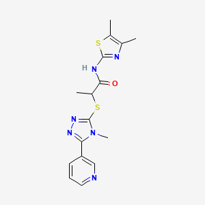 molecular formula C16H18N6OS2 B4542401 N-(4,5-dimethyl-1,3-thiazol-2-yl)-2-{[4-methyl-5-(3-pyridinyl)-4H-1,2,4-triazol-3-yl]thio}propanamide 