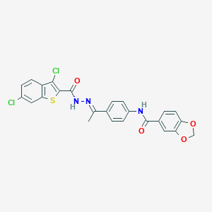 molecular formula C25H17Cl2N3O4S B454241 N-(4-{N-[(3,6-dichloro-1-benzothien-2-yl)carbonyl]ethanehydrazonoyl}phenyl)-1,3-benzodioxole-5-carboxamide 