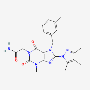 molecular formula C22H25N7O3 B4542440 2-[3-methyl-7-(3-methylbenzyl)-2,6-dioxo-8-(3,4,5-trimethyl-1H-pyrazol-1-yl)-2,3,6,7-tetrahydro-1H-purin-1-yl]acetamide 
