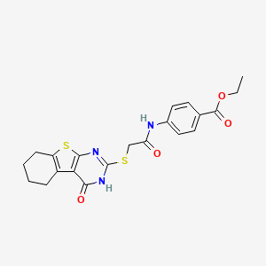 molecular formula C21H21N3O4S2 B4542460 ethyl 4-({[(4-oxo-3,4,5,6,7,8-hexahydro[1]benzothieno[2,3-d]pyrimidin-2-yl)thio]acetyl}amino)benzoate 