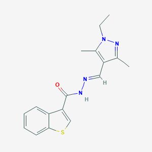 molecular formula C17H18N4OS B454249 N'-[(1-ethyl-3,5-dimethyl-1H-pyrazol-4-yl)methylene]-1-benzothiophene-3-carbohydrazide 