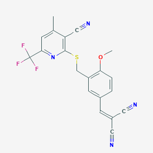molecular formula C20H13F3N4OS B4542531 [3-({[3-cyano-4-methyl-6-(trifluoromethyl)-2-pyridinyl]thio}methyl)-4-methoxybenzylidene]malononitrile 