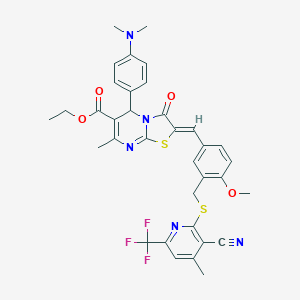 ethyl (2Z)-2-[3-({[3-cyano-4-methyl-6-(trifluoromethyl)pyridin-2-yl]sulfanyl}methyl)-4-methoxybenzylidene]-5-[4-(dimethylamino)phenyl]-7-methyl-3-oxo-2,3-dihydro-5H-[1,3]thiazolo[3,2-a]pyrimidine-6-ca