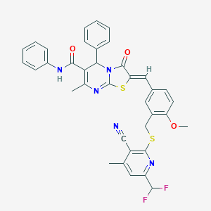 molecular formula C37H29F2N5O3S2 B454262 (2Z)-2-[3-({[3-cyano-6-(difluoromethyl)-4-methylpyridin-2-yl]sulfanyl}methyl)-4-methoxybenzylidene]-7-methyl-3-oxo-N,5-diphenyl-2,3-dihydro-5H-[1,3]thiazolo[3,2-a]pyrimidine-6-carboxamide 