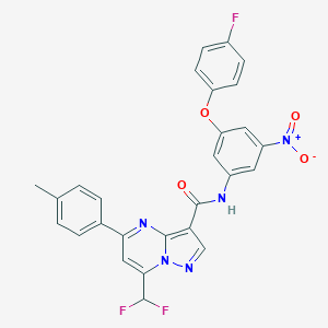 molecular formula C27H18F3N5O4 B454264 7-(difluoromethyl)-N-[3-(4-fluorophenoxy)-5-nitrophenyl]-5-(4-methylphenyl)pyrazolo[1,5-a]pyrimidine-3-carboxamide 