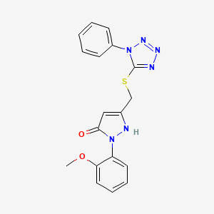molecular formula C18H16N6O2S B4542669 1-(2-methoxyphenyl)-3-{[(1-phenyl-1H-tetrazol-5-yl)thio]methyl}-1H-pyrazol-5-ol 