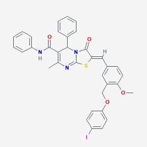 molecular formula C35H28IN3O4S B454269 2-{3-[(4-iodophenoxy)methyl]-4-methoxybenzylidene}-7-methyl-3-oxo-N,5-diphenyl-2,3-dihydro-5H-[1,3]thiazolo[3,2-a]pyrimidine-6-carboxamide 