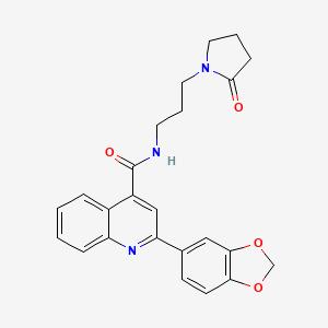 molecular formula C24H23N3O4 B4542693 2-(1,3-benzodioxol-5-yl)-N-[3-(2-oxo-1-pyrrolidinyl)propyl]-4-quinolinecarboxamide 