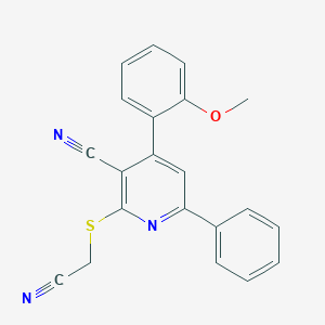 molecular formula C21H15N3OS B4542816 2-[(cyanomethyl)thio]-4-(2-methoxyphenyl)-6-phenylnicotinonitrile 