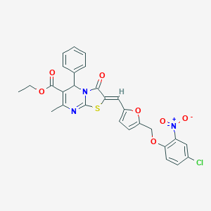 molecular formula C28H22ClN3O7S B454293 ethyl 2-{[5-({4-chloro-2-nitrophenoxy}methyl)-2-furyl]methylene}-7-methyl-3-oxo-5-phenyl-2,3-dihydro-5H-[1,3]thiazolo[3,2-a]pyrimidine-6-carboxylate 