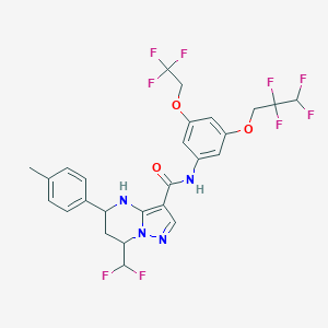 molecular formula C26H23F9N4O3 B454296 7-(difluoromethyl)-5-(4-methylphenyl)-N-[3-(2,2,3,3-tetrafluoropropoxy)-5-(2,2,2-trifluoroethoxy)phenyl]-4,5,6,7-tetrahydropyrazolo[1,5-a]pyrimidine-3-carboxamide 