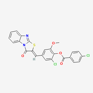 molecular formula C24H14Cl2N2O4S B4542969 2-chloro-6-methoxy-4-[(3-oxo[1,3]thiazolo[3,2-a]benzimidazol-2(3H)-ylidene)methyl]phenyl 4-chlorobenzoate 