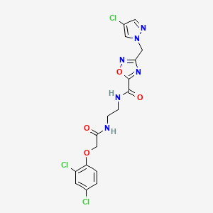 molecular formula C17H15Cl3N6O4 B4542982 3-[(4-chloro-1H-pyrazol-1-yl)methyl]-N-(2-{[(2,4-dichlorophenoxy)acetyl]amino}ethyl)-1,2,4-oxadiazole-5-carboxamide 