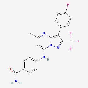 molecular formula C21H15F4N5O B4543015 4-{[3-(4-fluorophenyl)-5-methyl-2-(trifluoromethyl)pyrazolo[1,5-a]pyrimidin-7-yl]amino}benzamide 