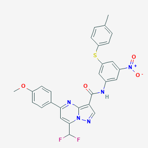 molecular formula C28H21F2N5O4S B454308 7-(difluoromethyl)-5-(4-methoxyphenyl)-N-[3-(4-methylphenyl)sulfanyl-5-nitrophenyl]pyrazolo[1,5-a]pyrimidine-3-carboxamide CAS No. 6310-46-9