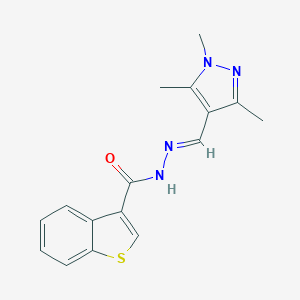molecular formula C16H16N4OS B454309 N'-[(1,3,5-trimethyl-1H-pyrazol-4-yl)methylene]-1-benzothiophene-3-carbohydrazide 