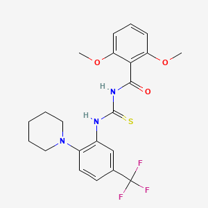 molecular formula C22H24F3N3O3S B4543114 2,6-dimethoxy-N-({[2-(1-piperidinyl)-5-(trifluoromethyl)phenyl]amino}carbonothioyl)benzamide 