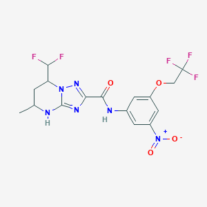 molecular formula C16H15F5N6O4 B454317 7-(difluoromethyl)-5-methyl-N-[3-nitro-5-(2,2,2-trifluoroethoxy)phenyl]-4,5,6,7-tetrahydro[1,2,4]triazolo[1,5-a]pyrimidine-2-carboxamide 