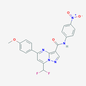 molecular formula C21H15F2N5O4 B454318 7-(difluoromethyl)-5-(4-methoxyphenyl)-N-(4-nitrophenyl)pyrazolo[1,5-a]pyrimidine-3-carboxamide 