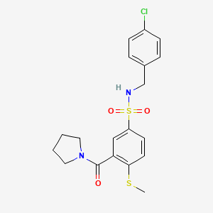 molecular formula C19H21ClN2O3S2 B4543212 N-(4-chlorobenzyl)-4-(methylthio)-3-(1-pyrrolidinylcarbonyl)benzenesulfonamide 