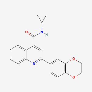 molecular formula C21H18N2O3 B4543265 N-cyclopropyl-2-(2,3-dihydro-1,4-benzodioxin-6-yl)-4-quinolinecarboxamide 