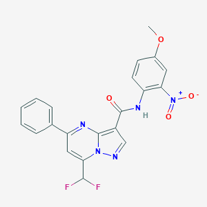 molecular formula C21H15F2N5O4 B454332 7-(difluoromethyl)-N-(4-methoxy-2-nitrophenyl)-5-phenylpyrazolo[1,5-a]pyrimidine-3-carboxamide 