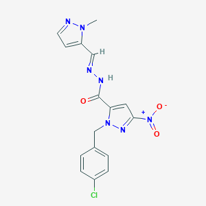 molecular formula C16H14ClN7O3 B454333 1-(4-chlorobenzyl)-3-nitro-N'-[(1-methyl-1H-pyrazol-5-yl)methylene]-1H-pyrazole-5-carbohydrazide 