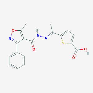 molecular formula C18H15N3O4S B454337 5-{N-[(5-methyl-3-phenyl-4-isoxazolyl)carbonyl]ethanehydrazonoyl}-2-thiophenecarboxylic acid 