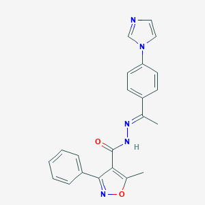 molecular formula C22H19N5O2 B454340 N'-{1-[4-(1H-imidazol-1-yl)phenyl]ethylidene}-5-methyl-3-phenyl-4-isoxazolecarbohydrazide 