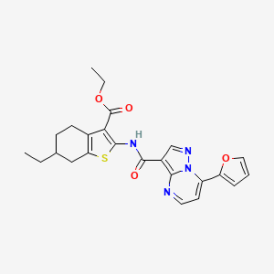 molecular formula C24H24N4O4S B4543413 ethyl 6-ethyl-2-({[7-(2-furyl)pyrazolo[1,5-a]pyrimidin-3-yl]carbonyl}amino)-4,5,6,7-tetrahydro-1-benzothiophene-3-carboxylate 
