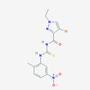 molecular formula C14H14BrN5O3S B454345 N-[(4-bromo-1-ethyl-1H-pyrazol-3-yl)carbonyl]-N'-{5-nitro-2-methylphenyl}thiourea 