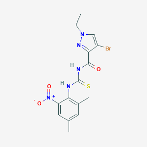 molecular formula C15H16BrN5O3S B454346 N-[(4-bromo-1-ethyl-1H-pyrazol-3-yl)carbonyl]-N'-{2-nitro-4,6-dimethylphenyl}thiourea 