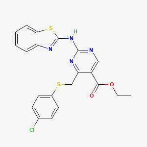 molecular formula C21H17ClN4O2S2 B4543479 ethyl 2-(1,3-benzothiazol-2-ylamino)-4-{[(4-chlorophenyl)thio]methyl}-5-pyrimidinecarboxylate 