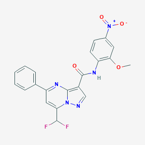molecular formula C21H15F2N5O4 B454352 7-(difluoromethyl)-N-(2-methoxy-4-nitrophenyl)-5-phenylpyrazolo[1,5-a]pyrimidine-3-carboxamide 