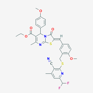 ETHYL 2-{(Z)-1-[3-({[3-CYANO-6-(DIFLUOROMETHYL)-4-METHYL-2-PYRIDYL]SULFANYL}METHYL)-4-METHOXYPHENYL]METHYLIDENE}-5-(4-METHOXYPHENYL)-7-METHYL-3-OXO-5H-[1,3]THIAZOLO[3,2-A]PYRIMIDINE-6(3H)-CARBOXYLATE