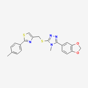 molecular formula C21H18N4O2S2 B4543573 3-(1,3-benzodioxol-5-yl)-4-methyl-5-({[2-(4-methylphenyl)-1,3-thiazol-4-yl]methyl}thio)-4H-1,2,4-triazole 