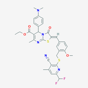 molecular formula C35H33F2N5O4S2 B454361 ethyl (2Z)-2-[3-({[3-cyano-6-(difluoromethyl)-4-methylpyridin-2-yl]sulfanyl}methyl)-4-methoxybenzylidene]-5-[4-(dimethylamino)phenyl]-7-methyl-3-oxo-2,3-dihydro-5H-[1,3]thiazolo[3,2-a]pyrimidine-6-car 