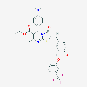 molecular formula C34H32F3N3O5S B454362 ethyl 5-[4-(dimethylamino)phenyl]-2-(4-methoxy-3-{[3-(trifluoromethyl)phenoxy]methyl}benzylidene)-7-methyl-3-oxo-2,3-dihydro-5H-[1,3]thiazolo[3,2-a]pyrimidine-6-carboxylate 