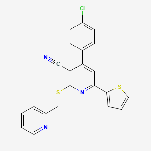 molecular formula C22H14ClN3S2 B4543678 4-(4-chlorophenyl)-2-[(2-pyridinylmethyl)thio]-6-(2-thienyl)nicotinonitrile 